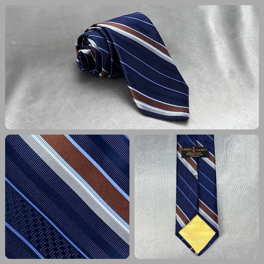 Robert Talbott Best of Class Nordstrom XL Silk Tie Textured Repp Stripe 64" USA